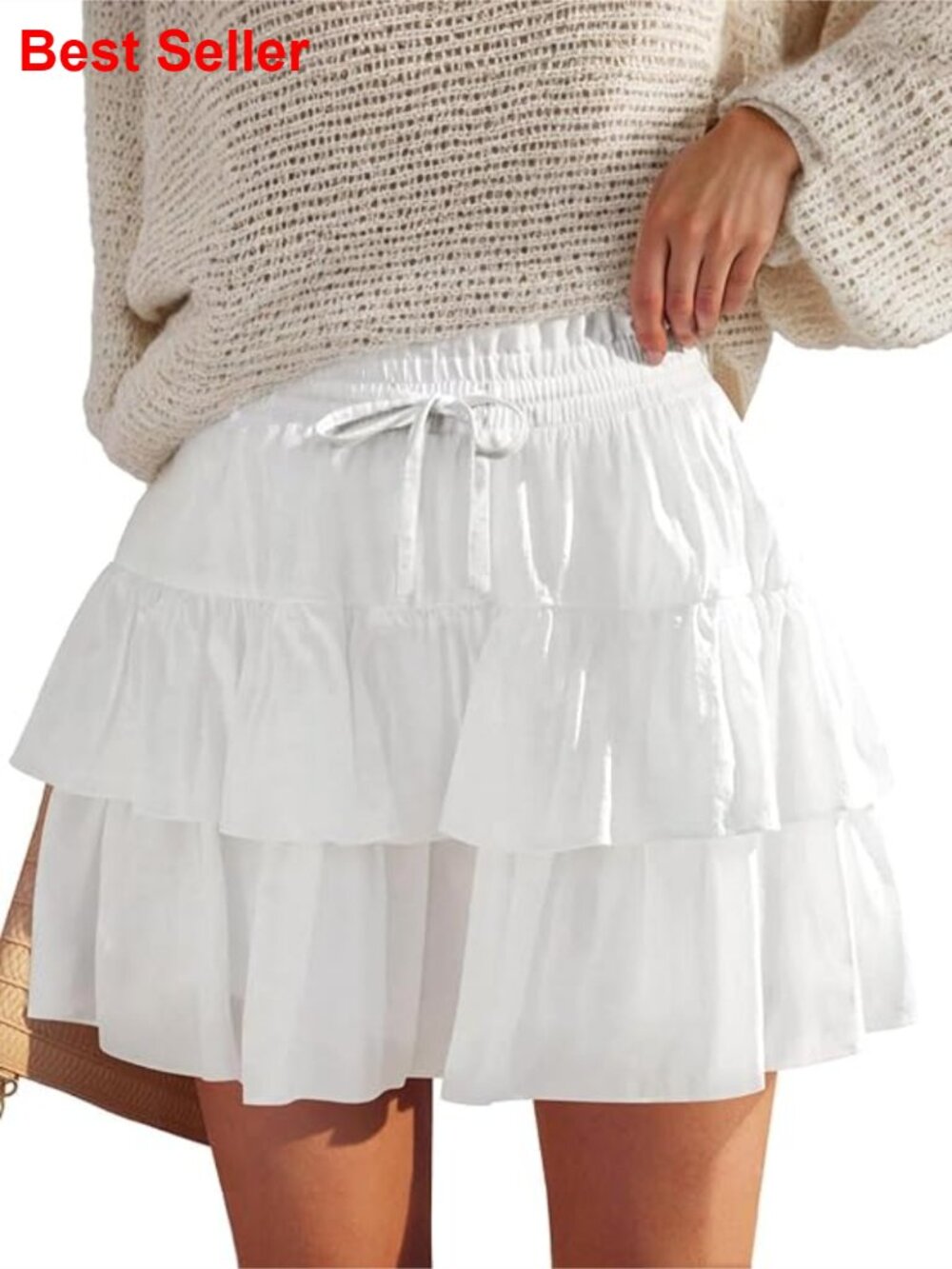 Ruffled Tiered Pleated Mini Skort With Built-In Shorts, High Waist